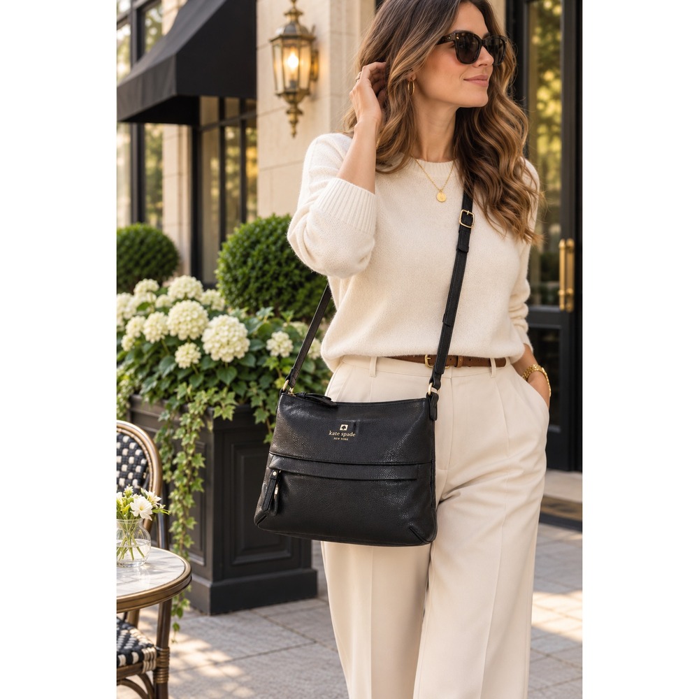 Kate Spade New York Grant Park Starla Crossbody Bag Black Pebbled Leather Purse
